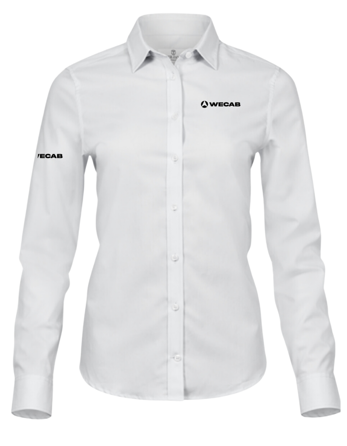 Figursydd damstretchblus med pärlknappar